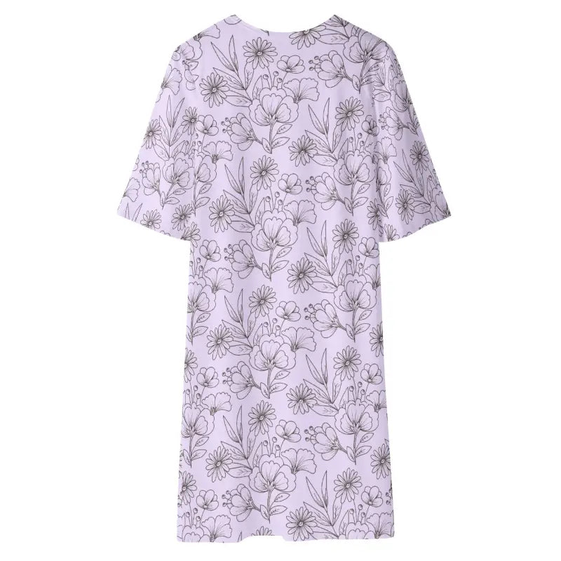 Lavender floral print dress with short sleeves perfect for the Purple Floral Kimono Cardigan
