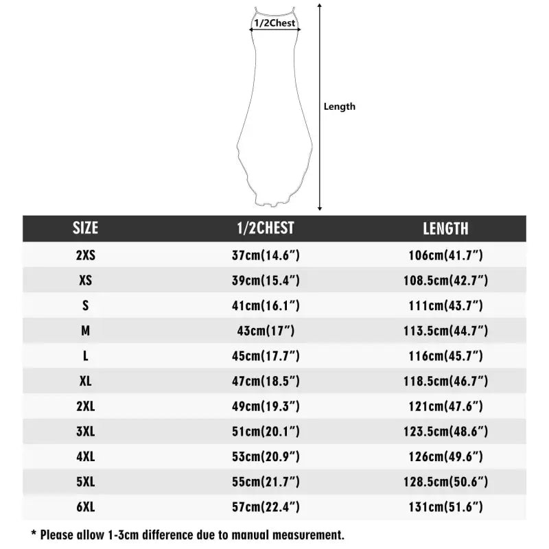 Sizing chart for a Spaghetti Strap Maxi Dress with measurements for Womens Tropical Print