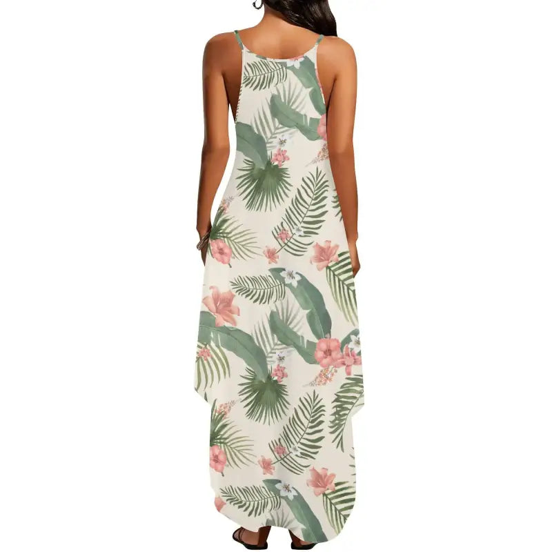 Sleeveless Spaghetti Strap Maxi Dress with vibrant Tropical Print for women