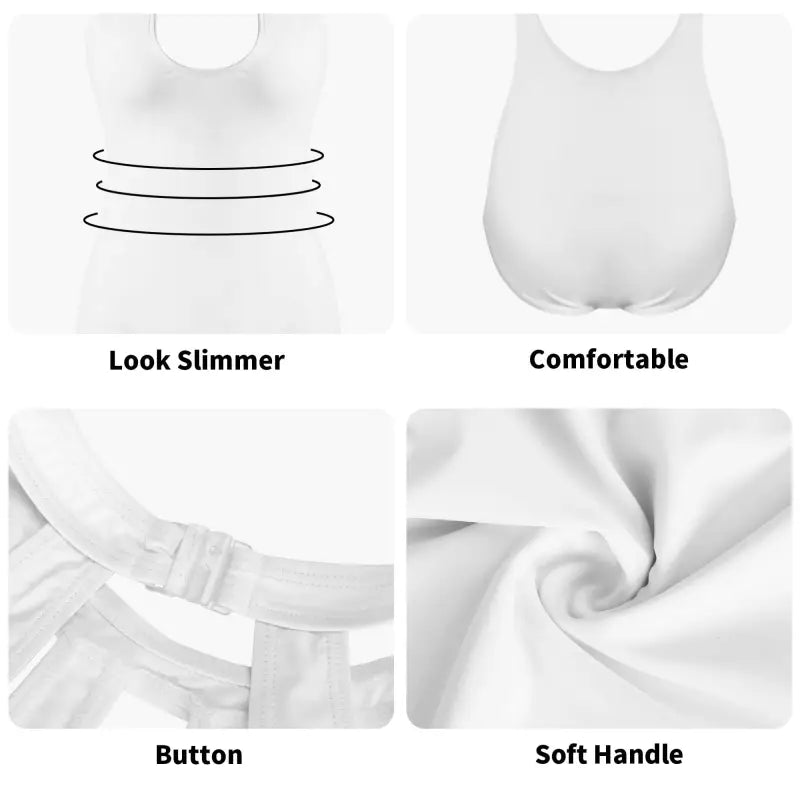 White sleeveless bodysuit featuring slimming panels for a sexy halter cut tie backless swimwear