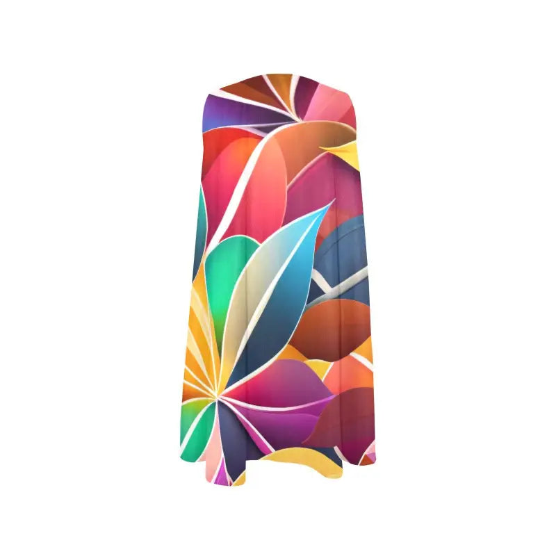 Colorful abstract patterned skirt showcasing geometric and floral designs for women’s colorful sleeveless