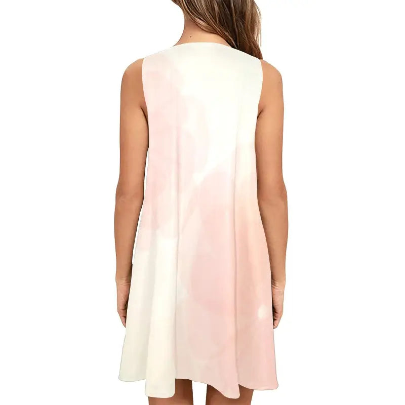 Sleeveless white and pink ombre dress in flared silhouette for women’s colorful sleeveless fun