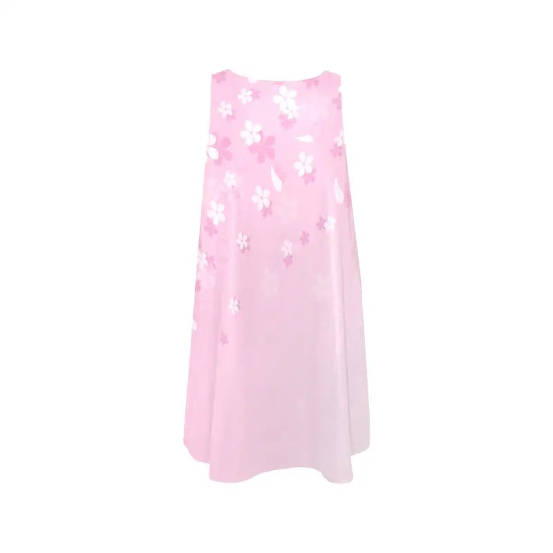 Women’s colorful sleeveless A-line dress in pink with white floral pattern on bodice