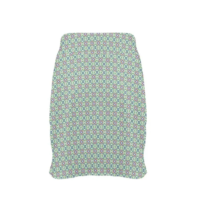 Geometric floral golf skirt featuring a vibrant green and white pattern for stylish play