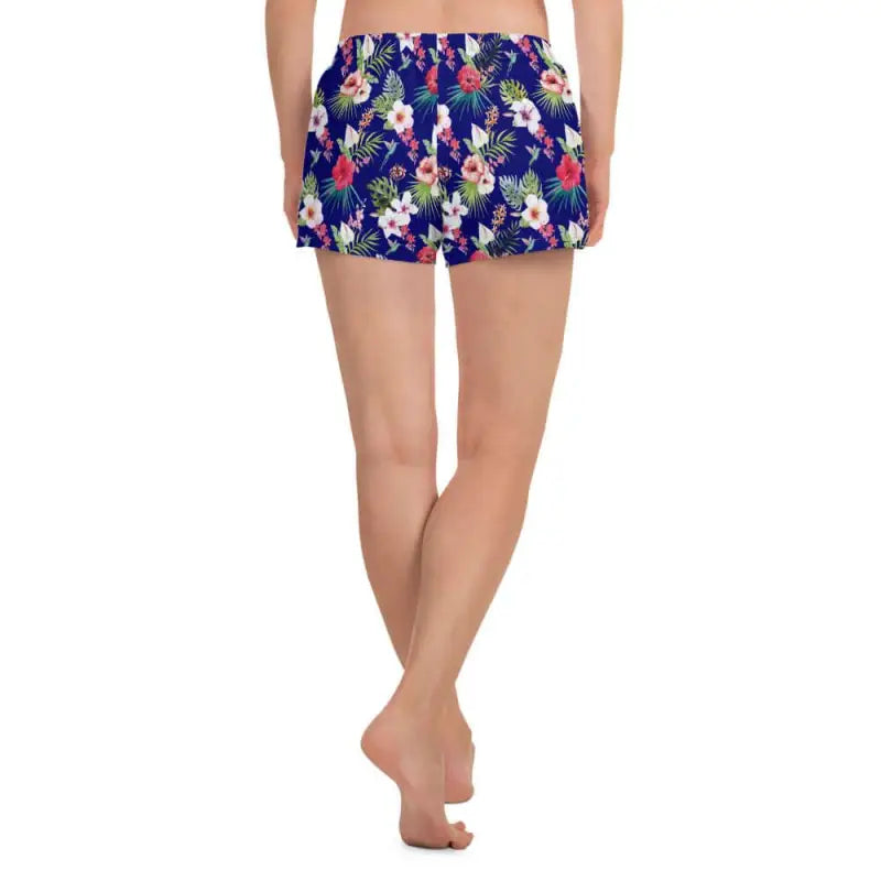 Colorful women’s blue tropical floral shorts with elastic waistband for stylish comfort