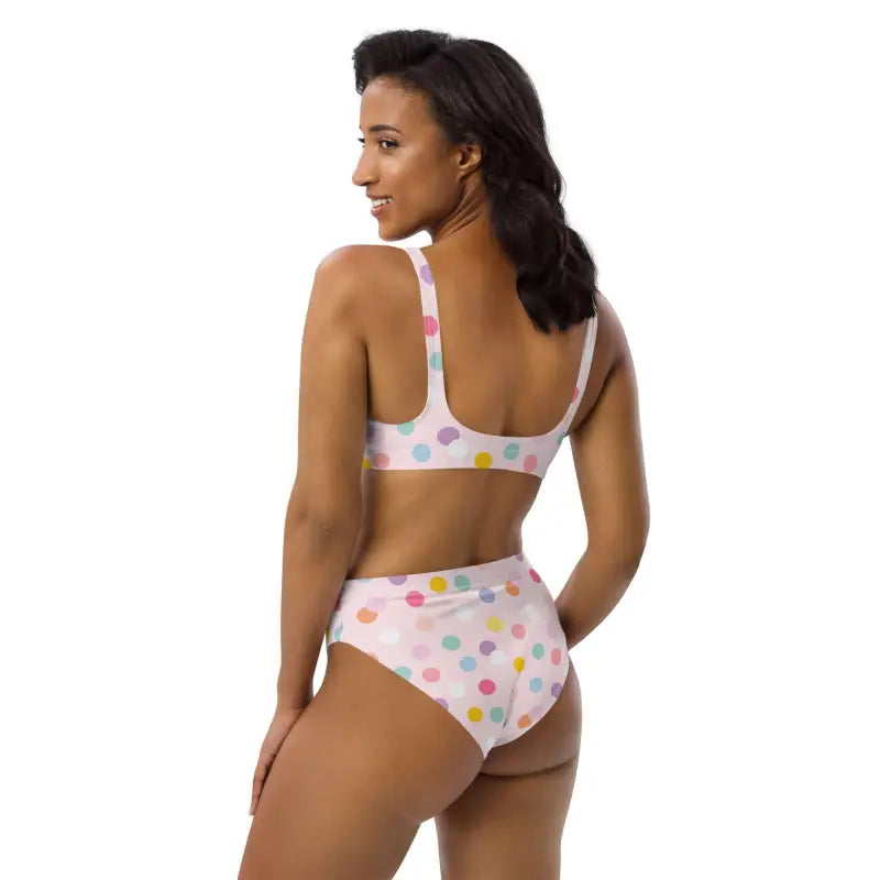 Fun Pink Polka Dot Sport Bikini featuring a high-waisted bottom and cute bra top style