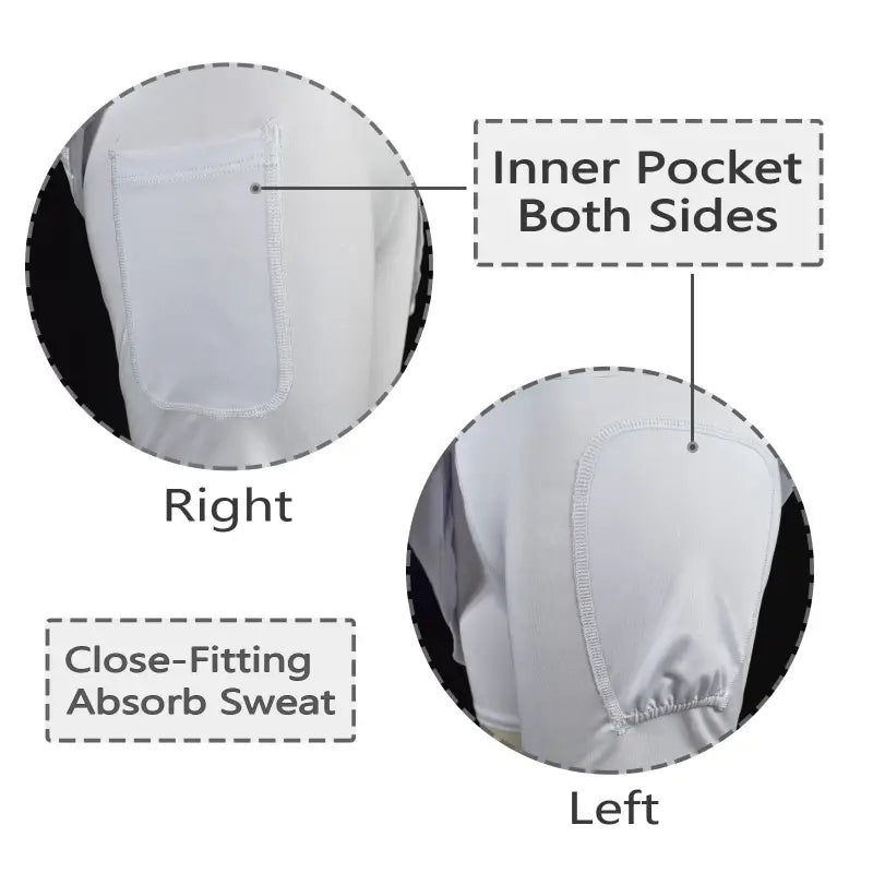 White athletic shirt features inner pockets and sweat-wicking, perfect with a green plaid athletic skirt