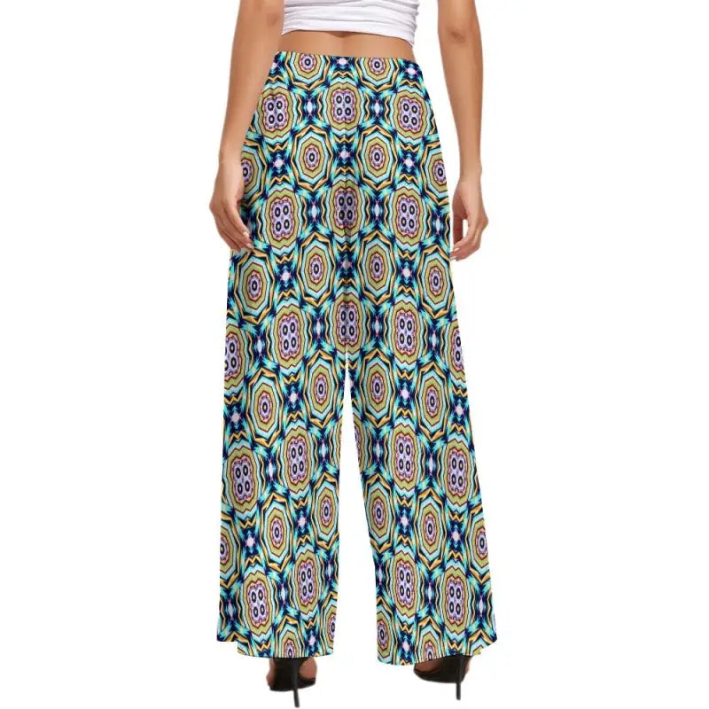 Colorful geometric floral wide leg pants perfect for a fun, stylish look!
