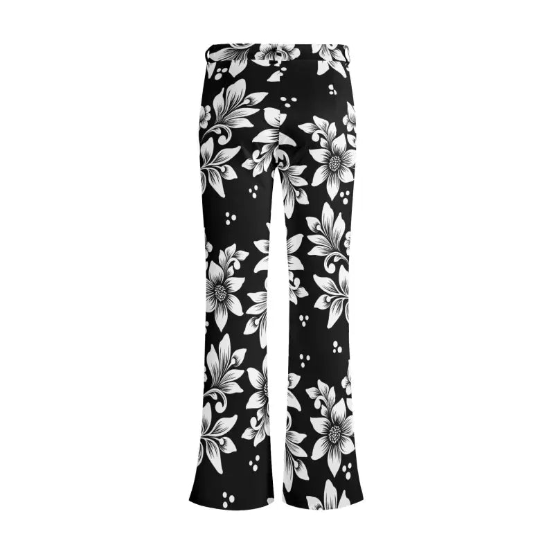Flare pants with a black and white floral pattern from Get Your Groove On collection