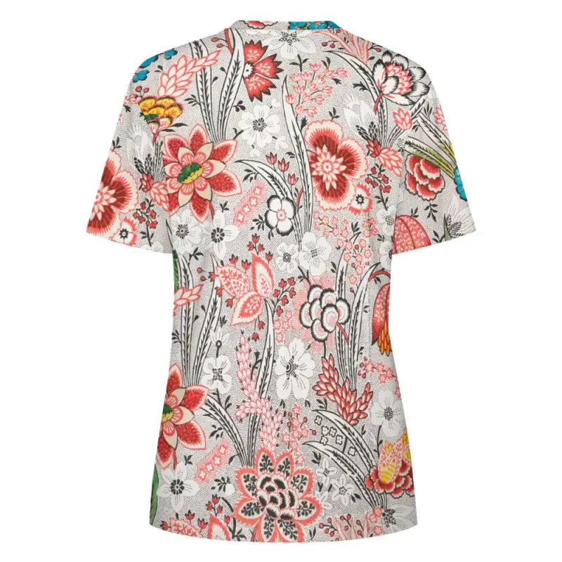 Cotton floral print short sleeve t-shirt with a vibrant botanical design