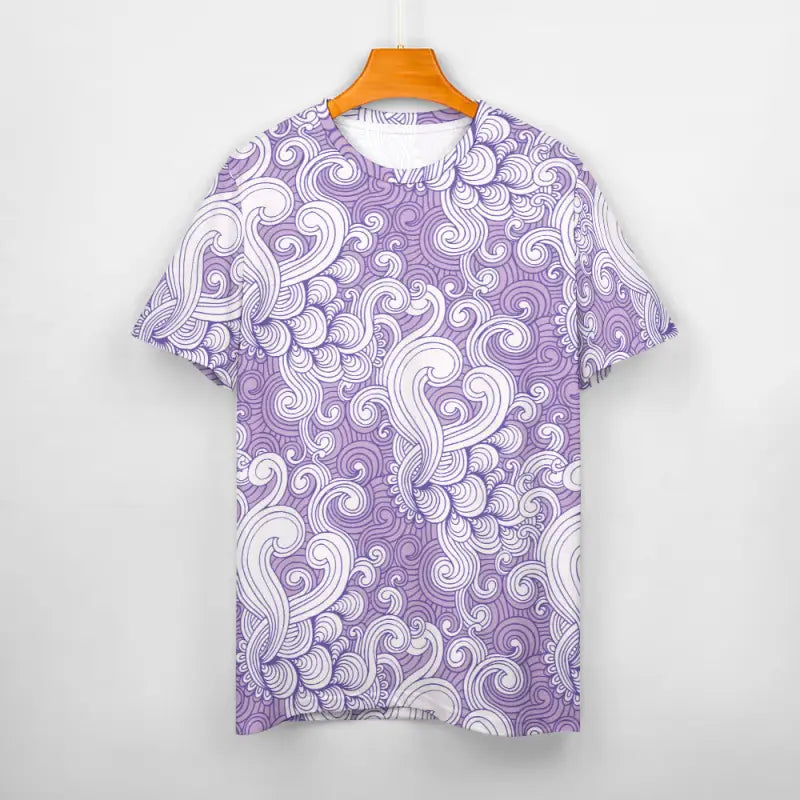 Women’s purple swirl print cotton t-shirt with stylish floral designs