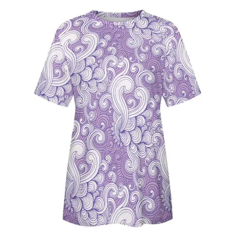 Purple swirl print cotton t-shirt for women with funky floral designs