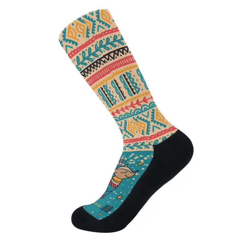 Colorful patterned sock with tribal design, perfect for your holiday spirit in Custom Name Christmas Crew Socks