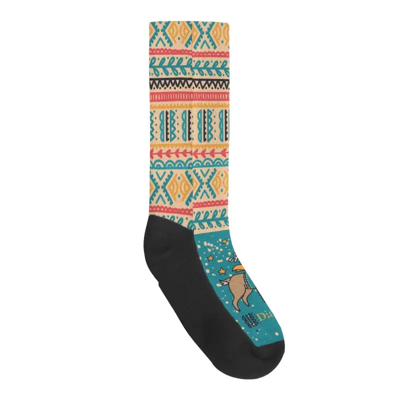 Colorful custom Reindeer Christmas Crew Socks adding festive flair to your holiday spirit