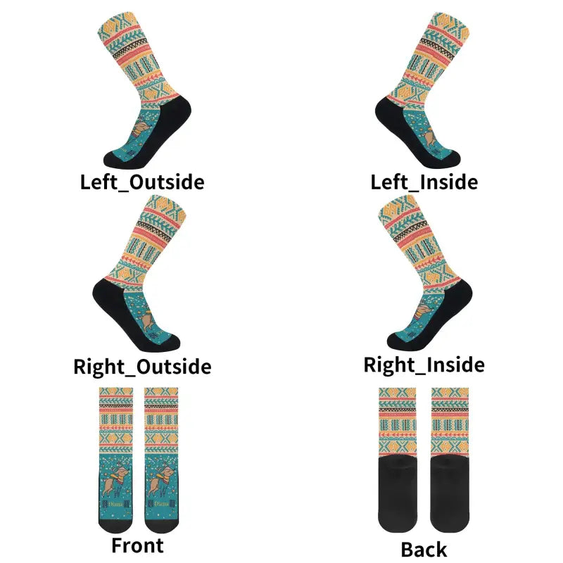 Colorful patterned socks with geometric designs for holiday spirit and festive flair