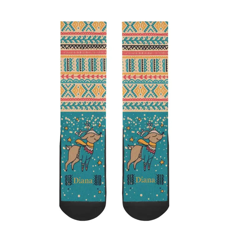 Colorful Custom Reindeer Christmas Crew Socks to boost your holiday spirit and festive flair