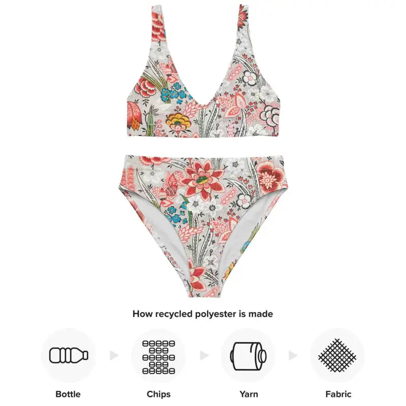 Floral high-waisted bikini featuring a triangle top for a cute beach vibe