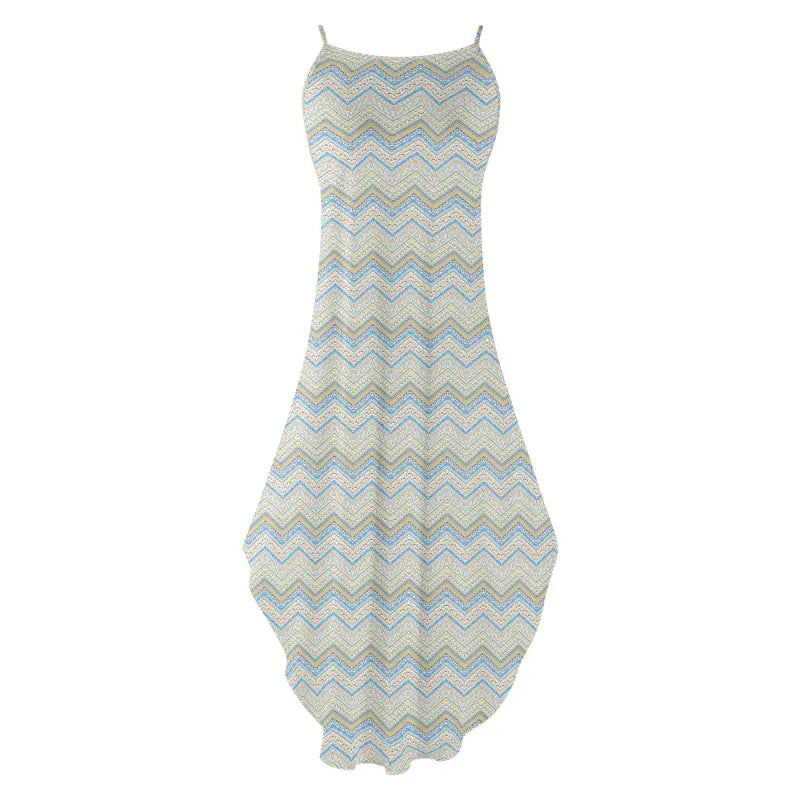 Sleeveless chevron spaghetti strap maxi dress in soft blue and gray tones
