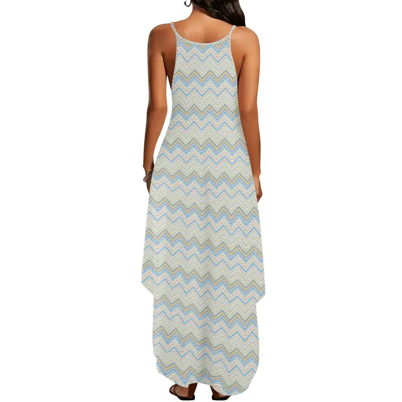 Sleeveless chevron spaghetti strap maxi dress in soft pastel colors for summer vibes