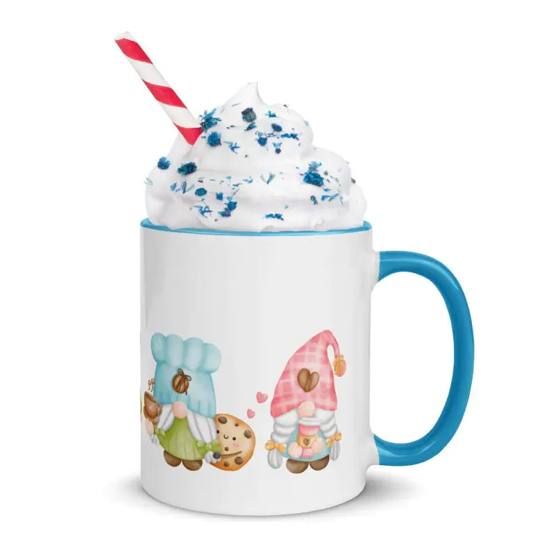 Gnomes Mug with Color Inside filled with whipped cream, sprinkles, and a fun straw
