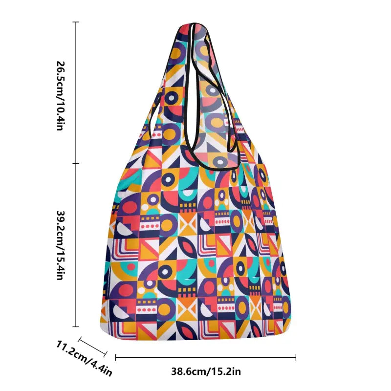 Colorful geometric print grocery bags with fun designs perfect for any shopping spree