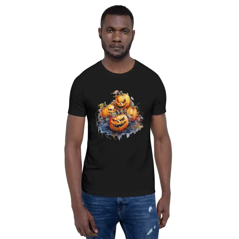 Black Halloween Evil Pumpkin Shirt featuring fun jack-o’-lantern design for all