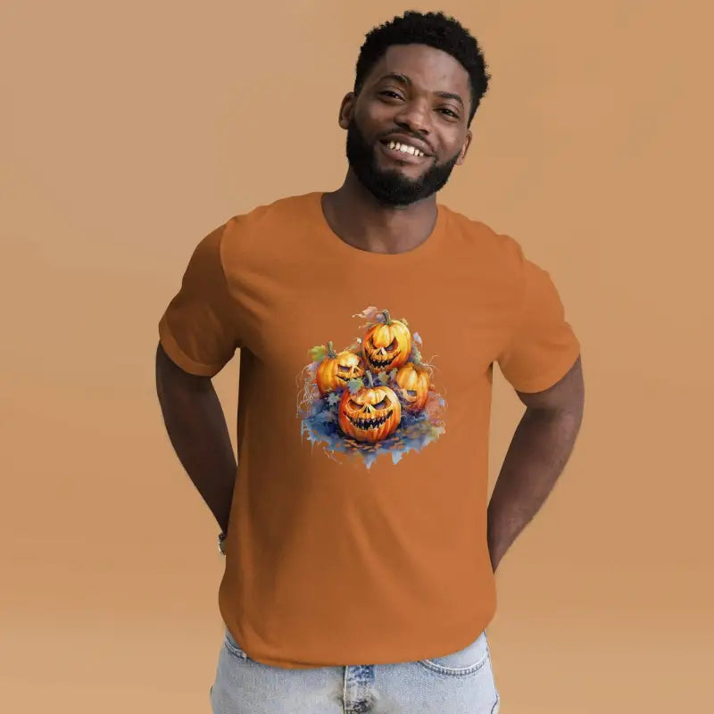 Cool Orange Halloween Evil Pumpkin Shirt featuring a spooky pumpkin face design
