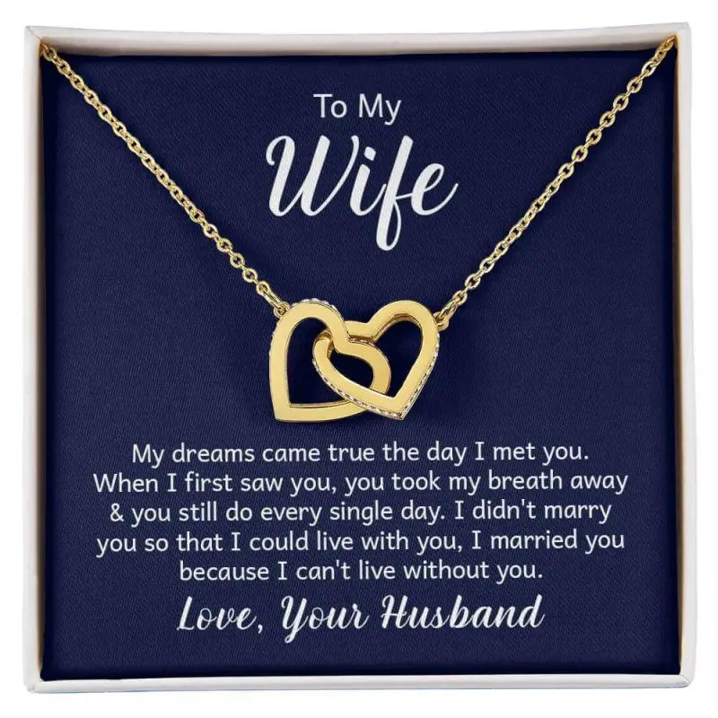 Gold interlocking hearts necklace with rose gold finish for your better half