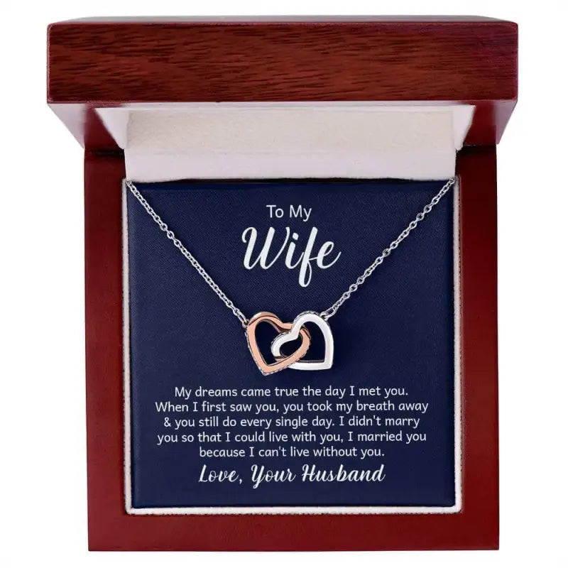 Heartfelt Bling interlocking hearts necklace in rose gold finish for wives