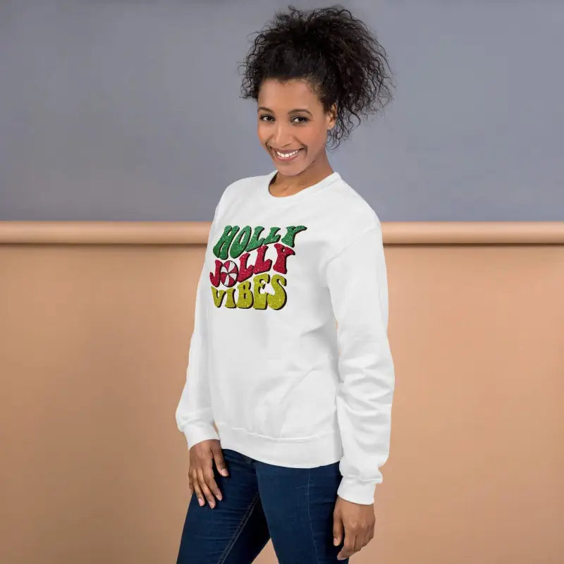 White sweatshirt with colorful Golf Ball Vibes graphic perfect for Holly Jolly Vibes