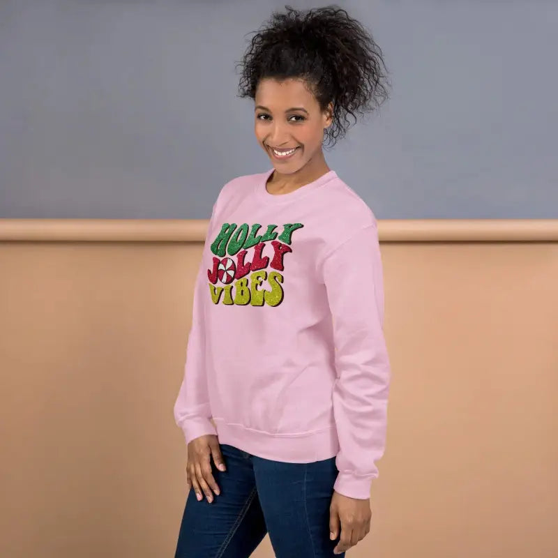 Pink vibes Christmas sweatshirt with colorful Golf Ball Vibes text for holly jolly vibes