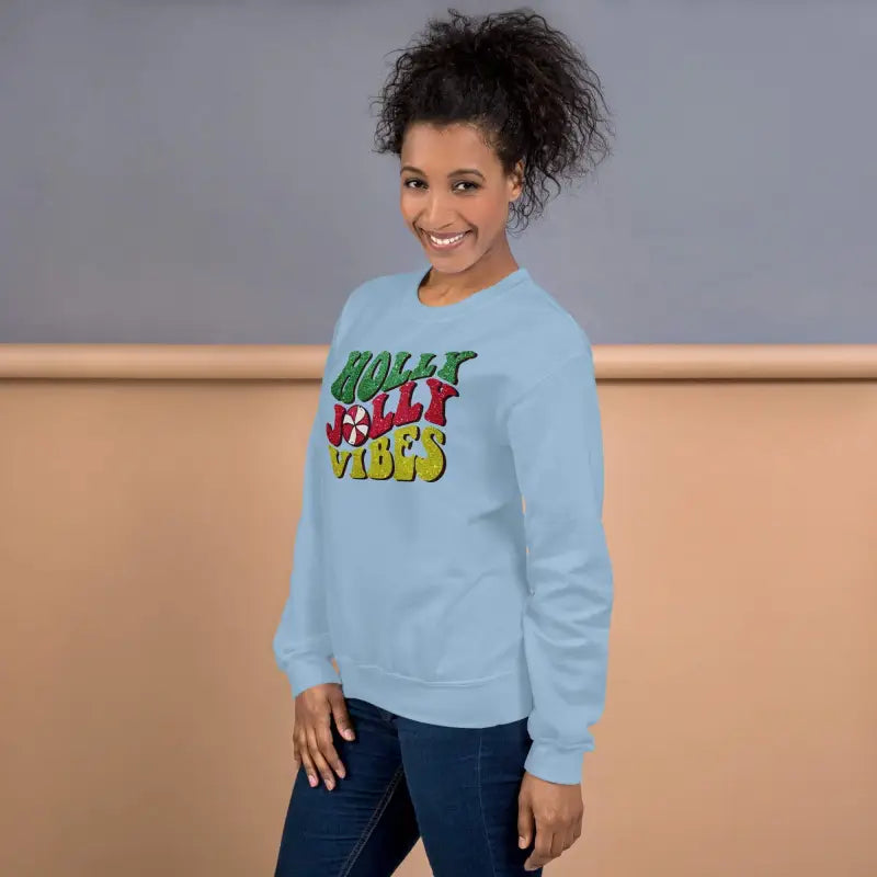 Light blue vibes Christmas sweatshirt with colorful GOLF BALL VIBES for holly jolly vibes