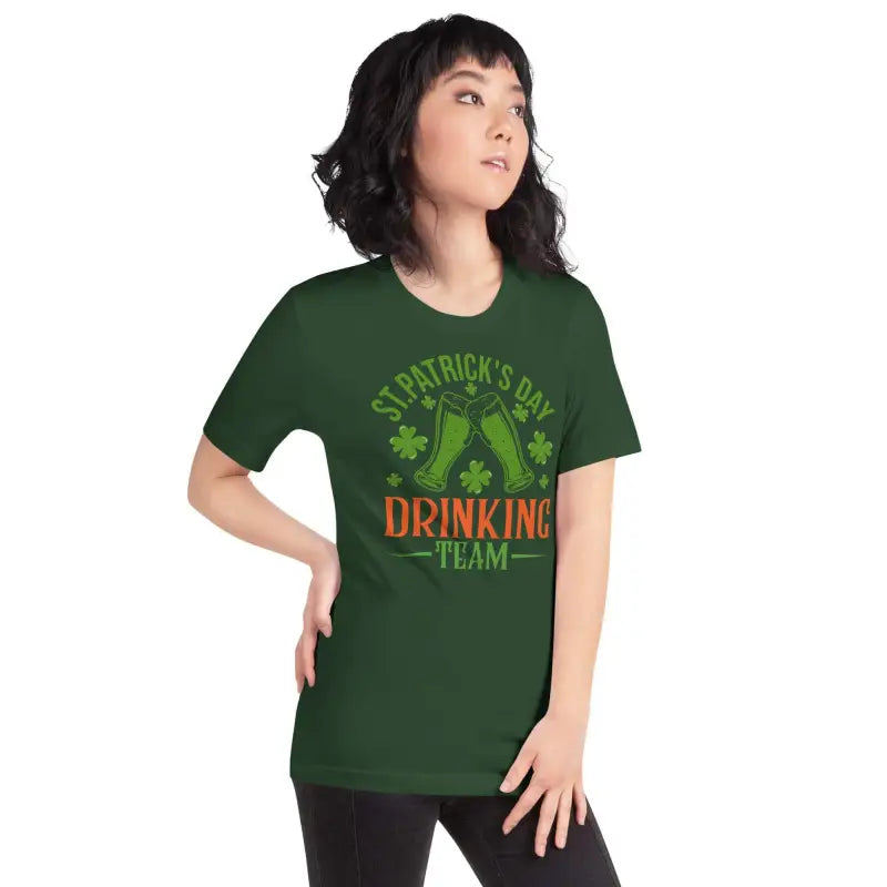 Green Patrick’s Day Drinking Team shirt with shamrock design for fun day drinking