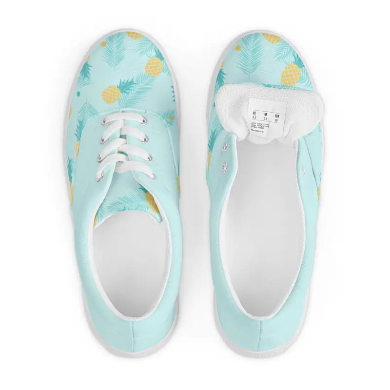 Light blue pineapple lace-up canvas sneakers perfect for stylish women