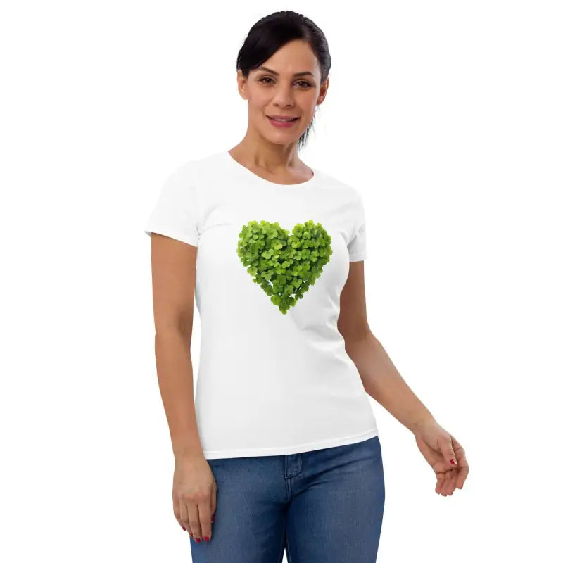 White t-shirt with a heart-shaped leaf design perfect for Plant Parents and Nature Lovers