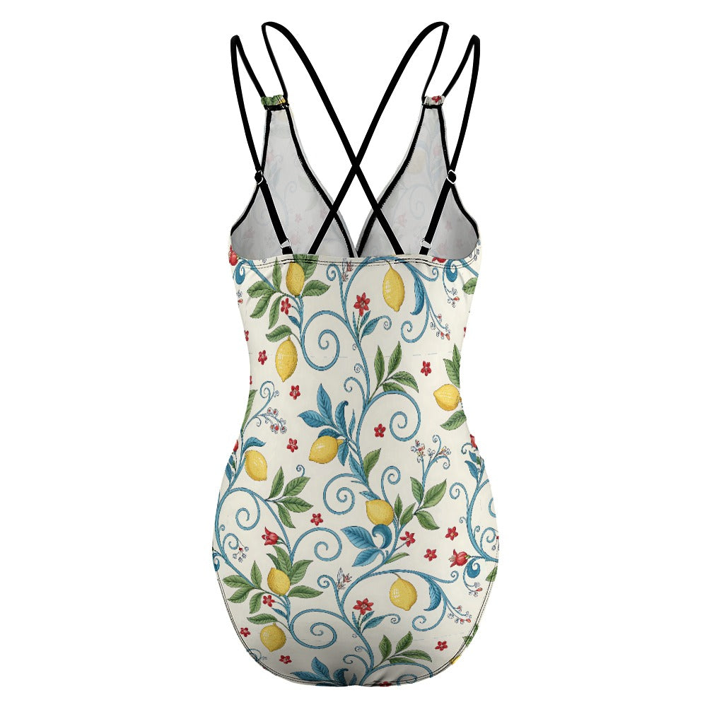lemon floral one piece swimsuit product back