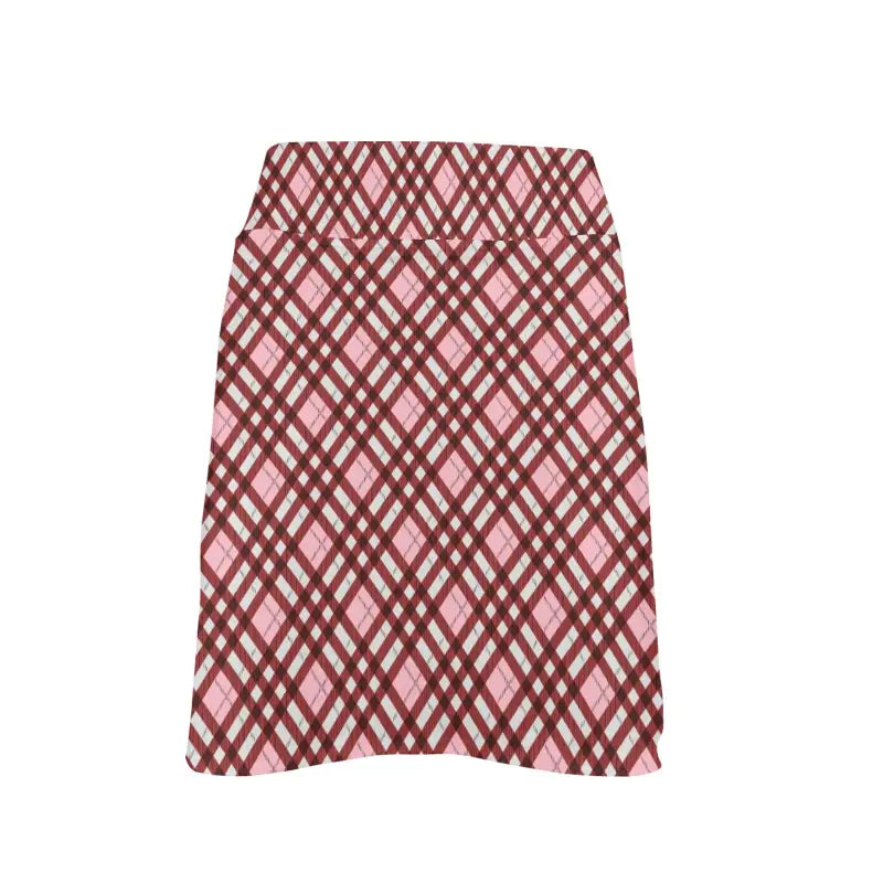 Pink and brown plaid pencil skirt golf skort perfect for stylish women’s golf outings