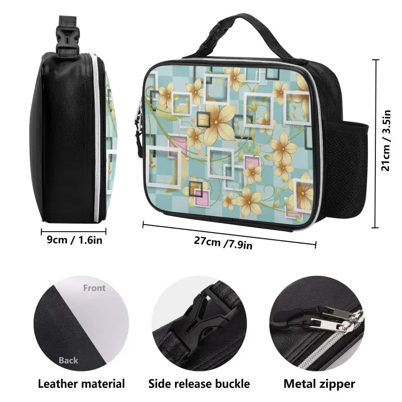 Stylish floral lunch bag with a fun geometric pattern for trendy meals on the go