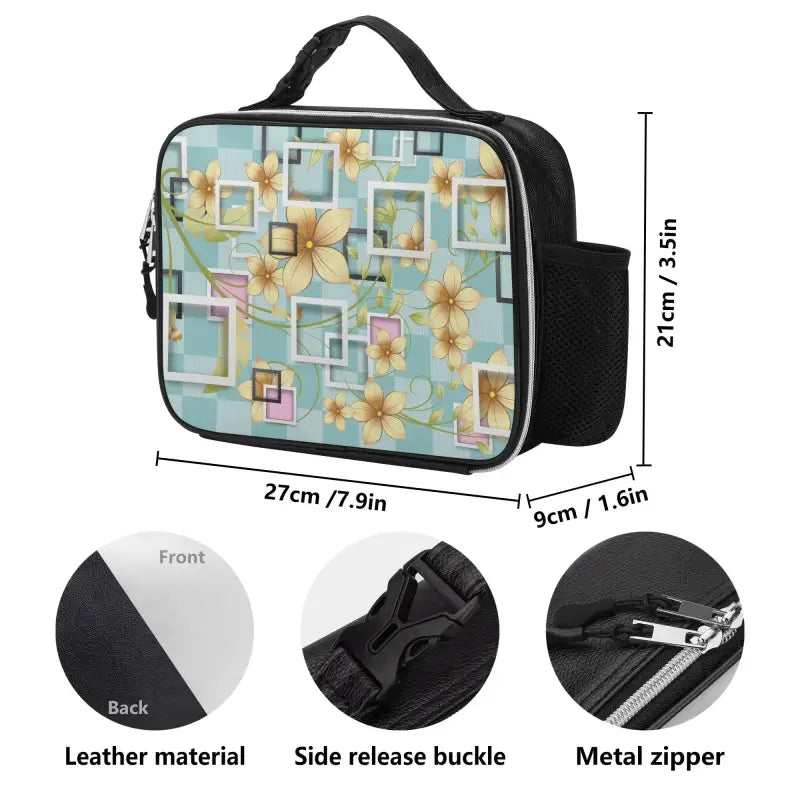 Insulated floral lunch bag with funky geometric pattern for stylish lunches