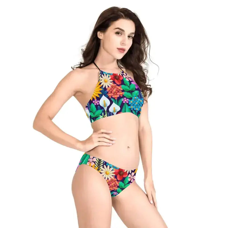 Floral halter bikini set perfect for making a splash this summer in style