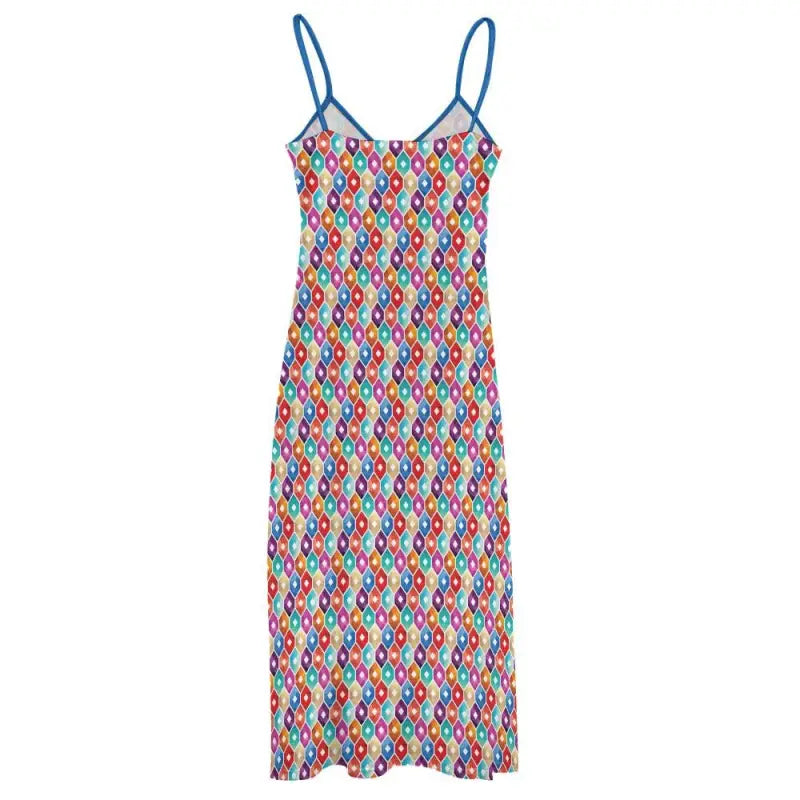 Colorful geometric spaghetti strap ankle long maxi dress perfect for a sunny picnic