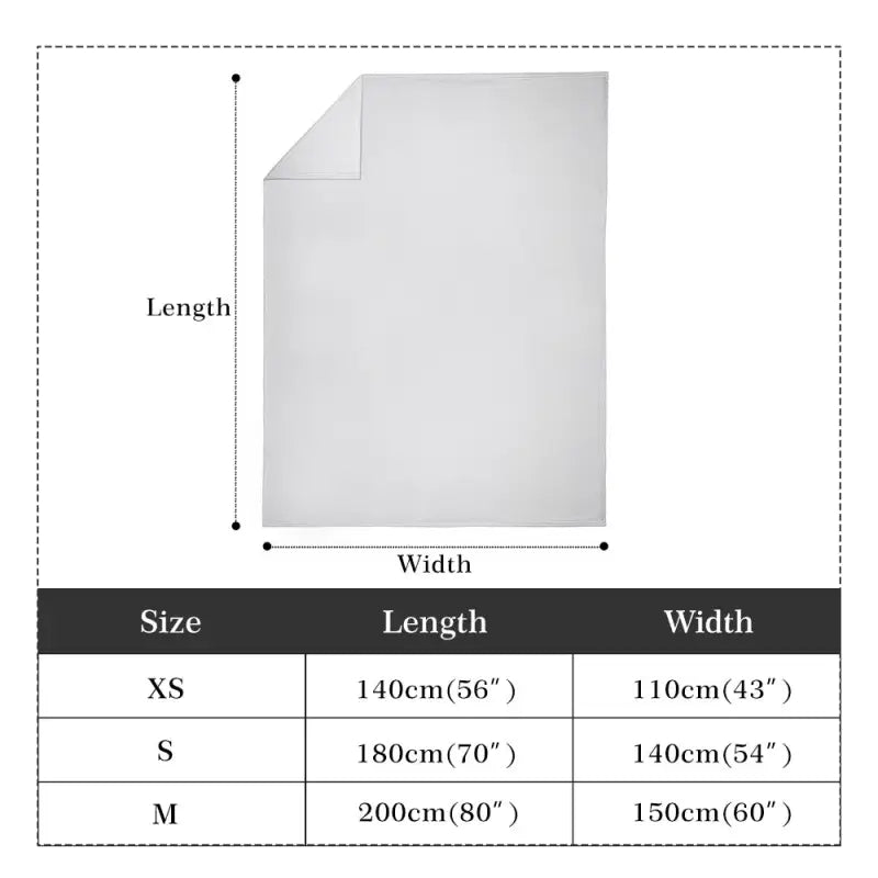 Size chart for Merry Blanket of Family Chaos showing dimensions for premium fleece blanket