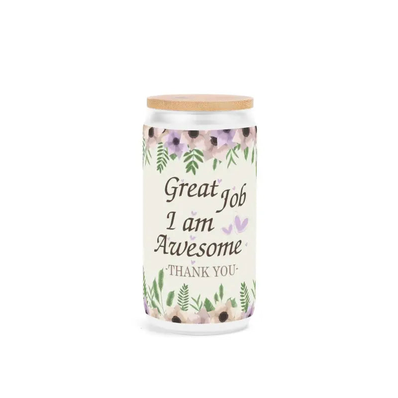 Decorative jar with floral design and motivational text for Boozy Memories with bamboo lid