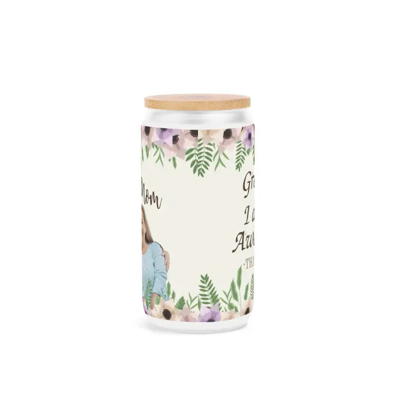 Decorative Mom’s Flower Power Jar with bamboo lid for traditional cocktails and beer