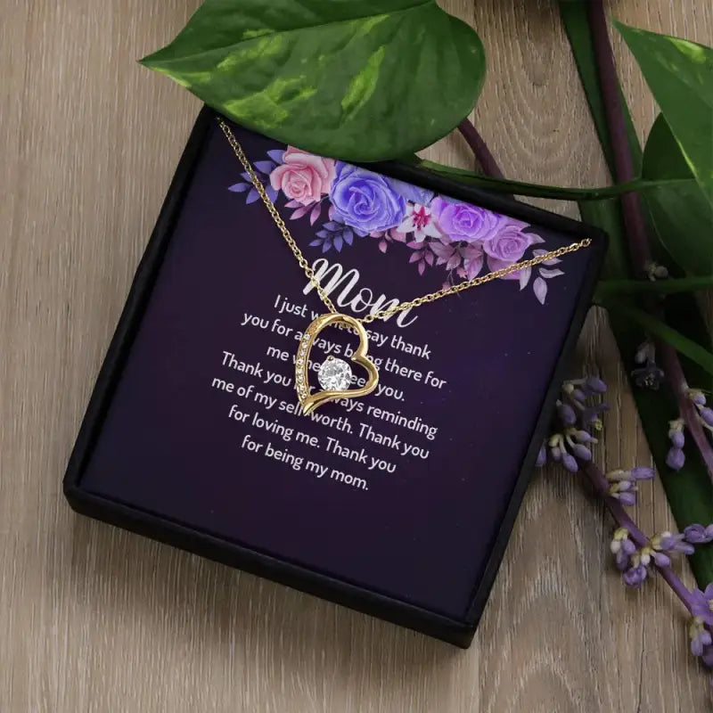 Necklace gift box with heartfelt message and floral decor for Mom’s Forever Love Heart