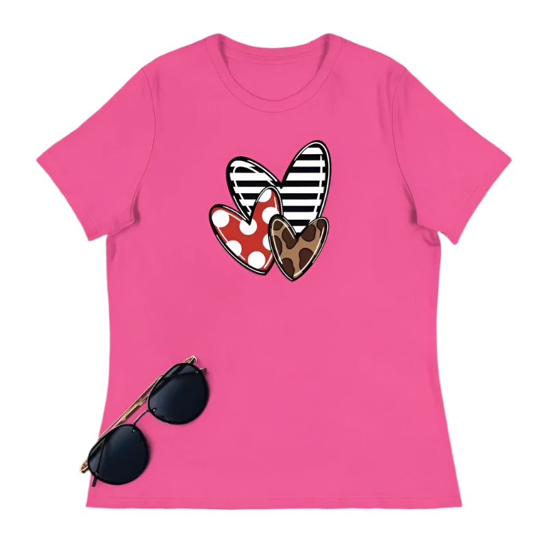 Bright pink heart short sleeve t-shirt with fun patterns for a stylish Valentine shirt