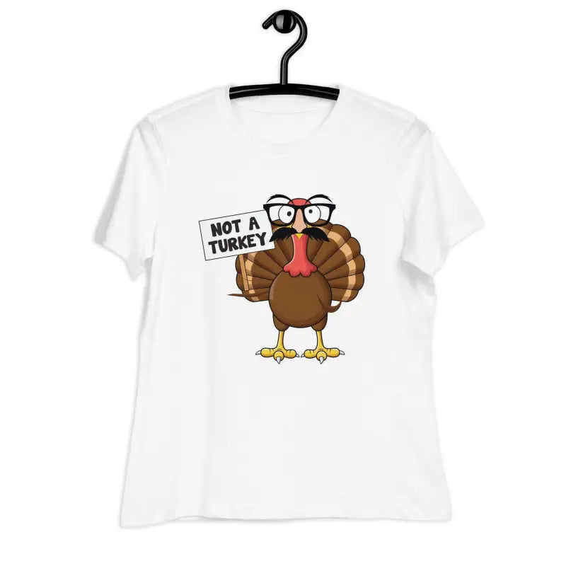 White Thanksgiving turkey shirt with cartoon turkey and Not a Turkey sign for fun