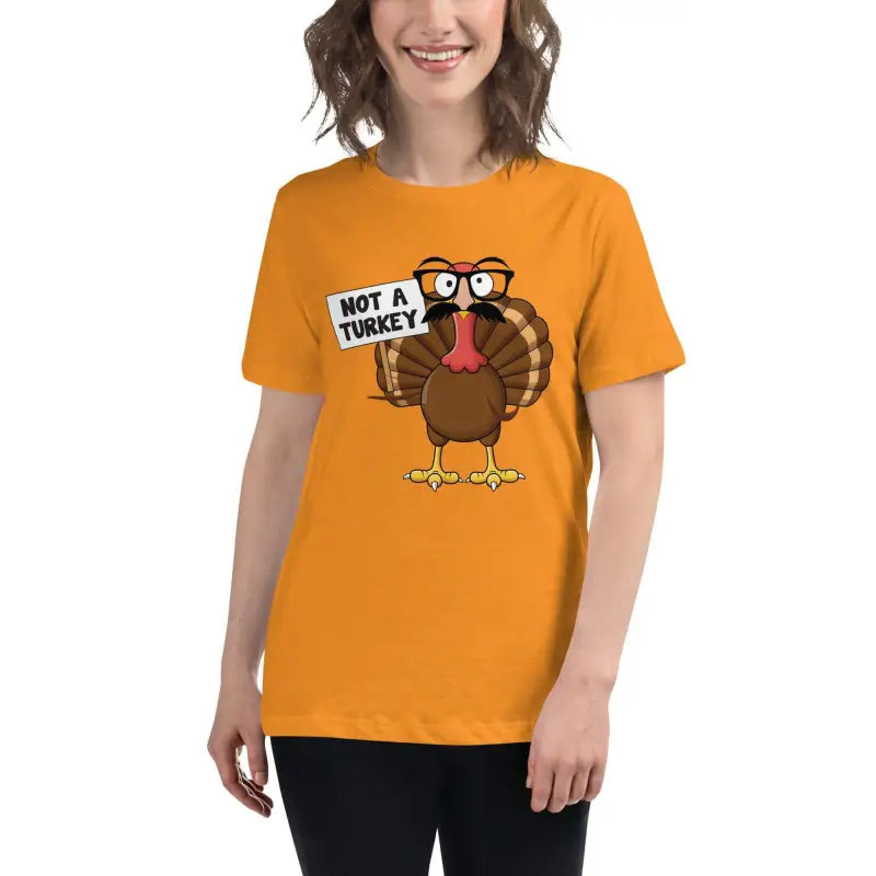 Bright orange Not a Turkey Disguise Shirt with cartoon turkey for Thanksgiving fun