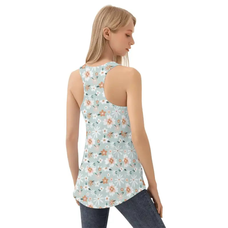 Floral print sleeveless top with racerback style for a chic Womens Green Boho look