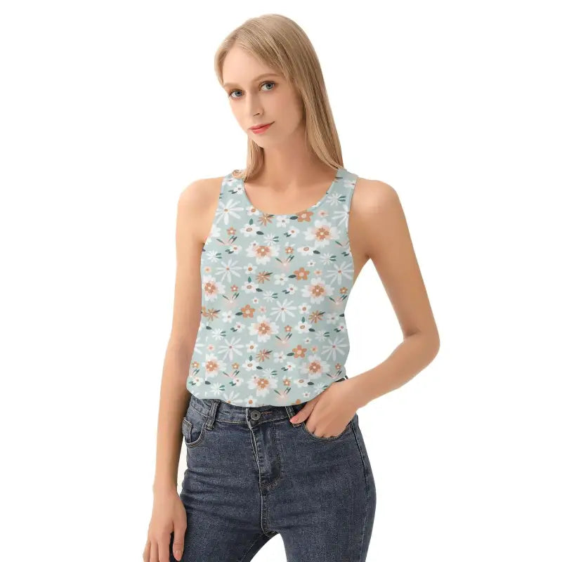 Sleeveless Pastel Panic Womens Green Boho Floral Top with a Racerback Style